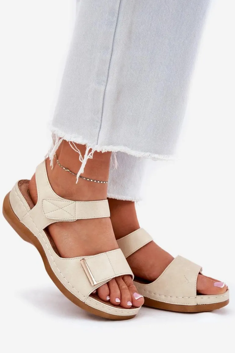 Wygodne Sandały Damskie Na Rzep Złote Iphiope