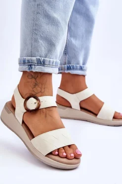 Wygodne Sandały Na Koturnie Beżowe Menaro