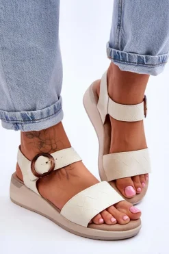 Wygodne Sandały Na Koturnie Beżowe Menaro