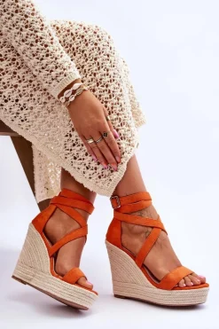 Wygodne Sandały Na Wysokim Koturnie Pomarańczowe Lemira