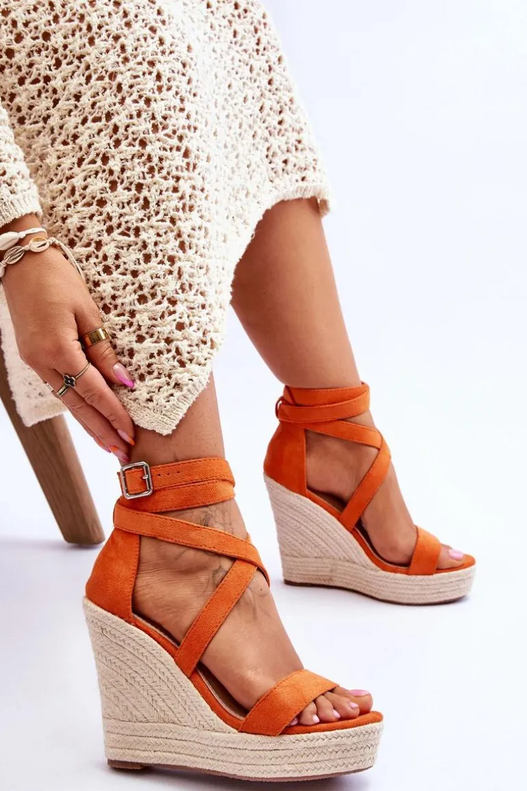 Wygodne Sandały Na Wysokim Koturnie Pomarańczowe Lemira