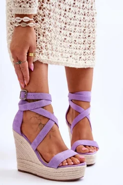 Wygodne Sandały Na Wysokim Koturnie Fioletowe Lemira