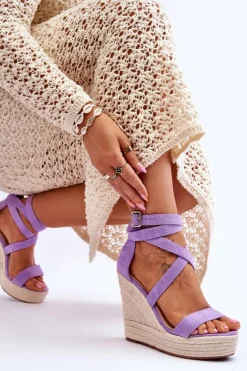 Wygodne Sandały Na Wysokim Koturnie Fioletowe Lemira