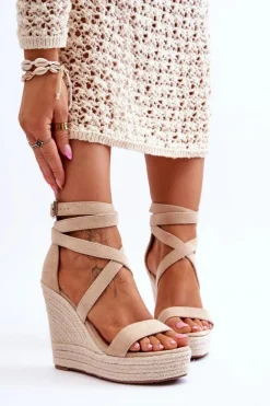 Wygodne Sandały Na Wysokim Koturnie Beżowe Lemira