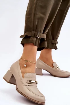 Wygodne Skórzane Czółenka Beżowe Lemar Damira