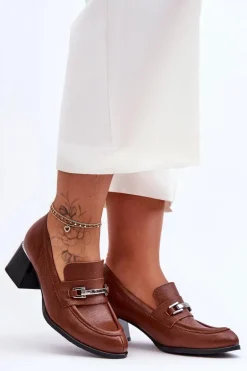 Wygodne Skórzane Czółenka Brązowe Lemar Damira