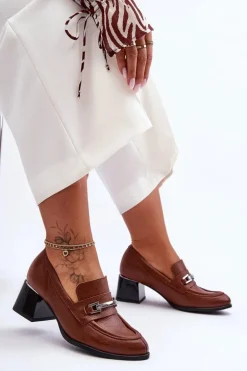 Wygodne Skórzane Czółenka Brązowe Lemar Damira