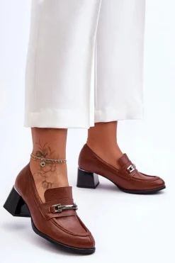 Wygodne Skórzane Czółenka Brązowe Lemar Damira
