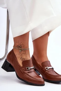 Wygodne Skórzane Czółenka Brązowe Lemar Damira