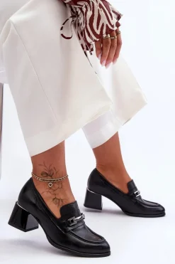 Wygodne Skórzane Czółenka Czarne Lemar Damira