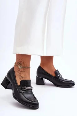 Wygodne Skórzane Czółenka Czarne Lemar Damira