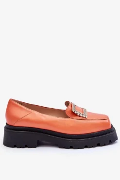 Wygodne Skórzane Mokasyny Pomarańczowe Agathe