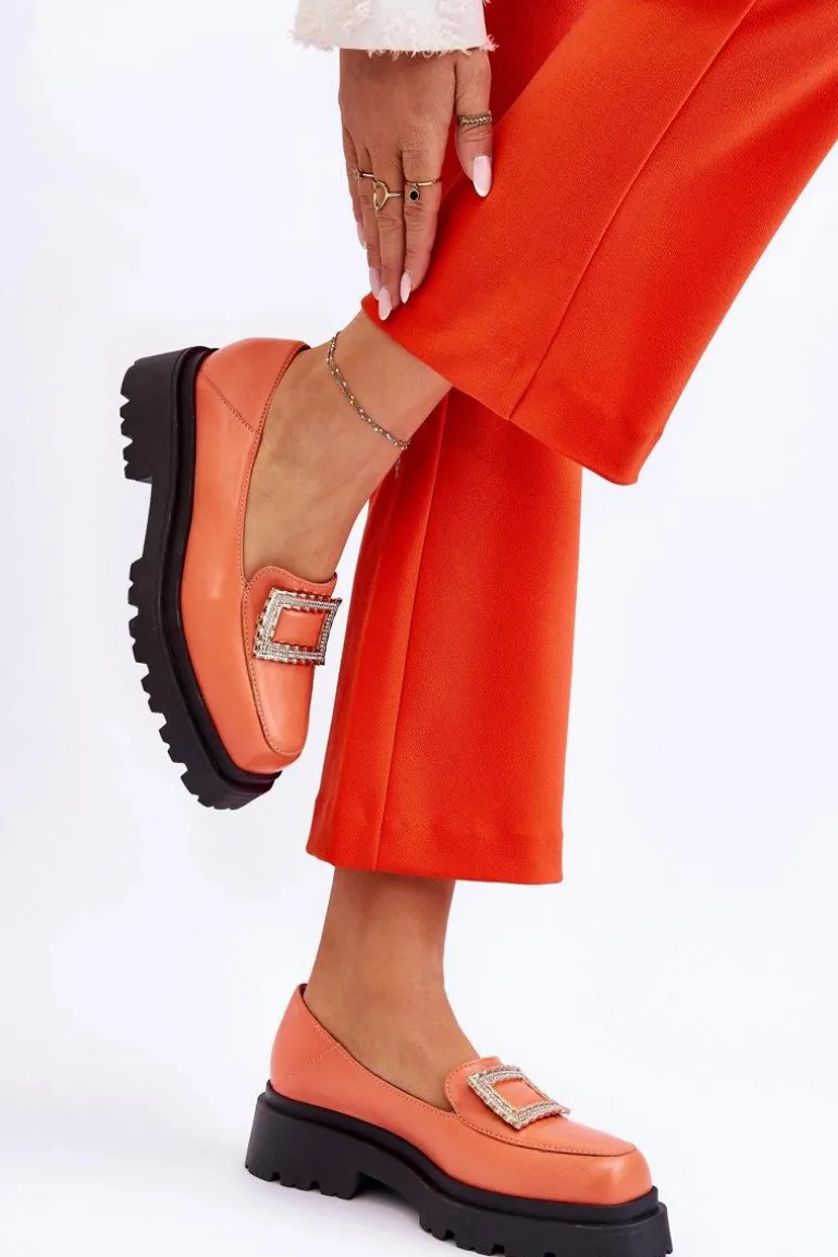 Wygodne Skórzane Mokasyny Pomarańczowe Agathe