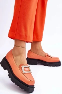 Wygodne Skórzane Mokasyny Pomarańczowe Agathe