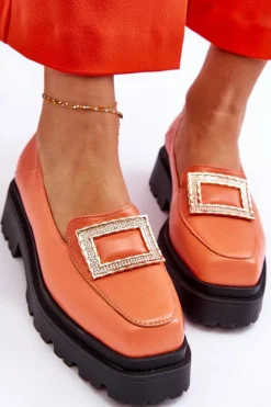 Wygodne Skórzane Mokasyny Pomarańczowe Agathe