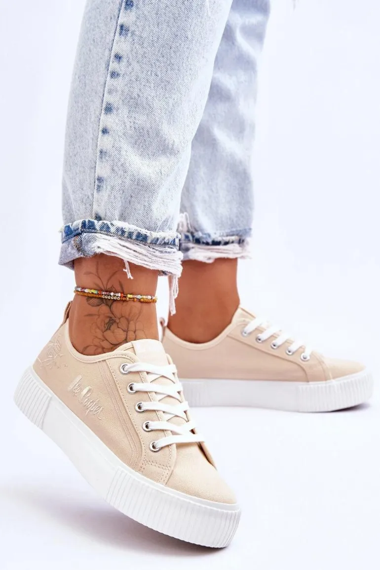 Wygodne Trampki Na Platformie Lee Cooper LCW-23-31-1808L Beżowe