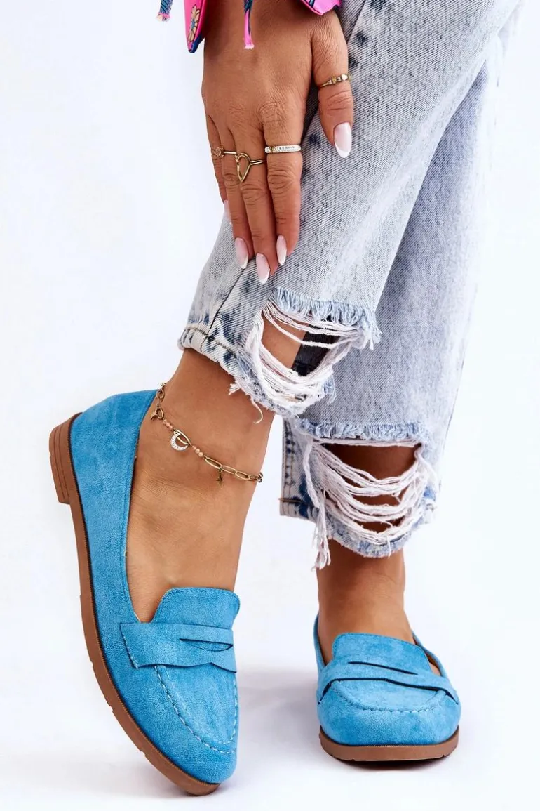 Wygodne Zamszowe Damskie Mokasyny Niebieskie Lucca