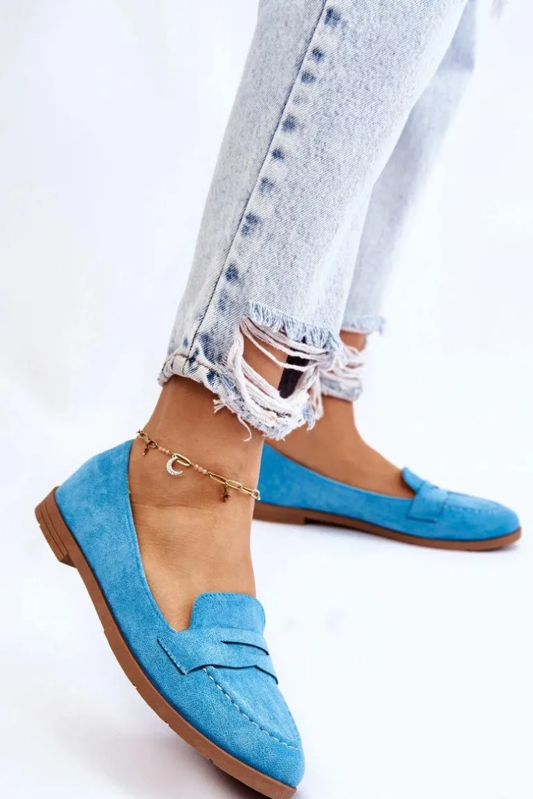 Wygodne Zamszowe Damskie Mokasyny Niebieskie Lucca