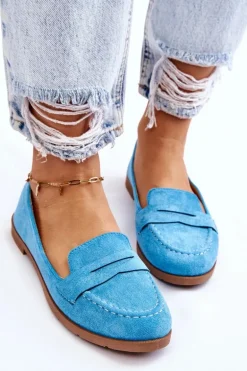 Wygodne Zamszowe Damskie Mokasyny Niebieskie Lucca