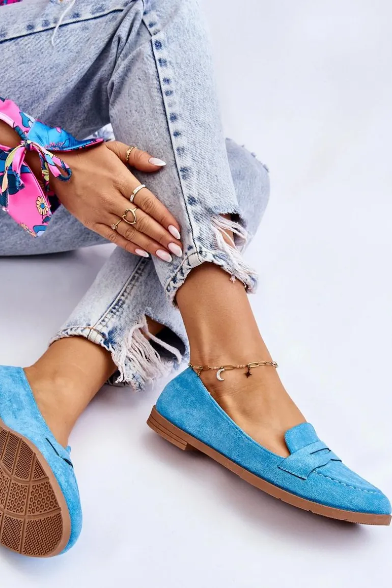 Wygodne Zamszowe Damskie Mokasyny Niebieskie Lucca
