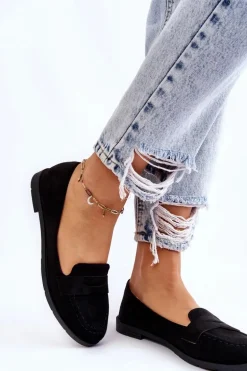 Wygodne Zamszowe Damskie Mokasyny Czarne Lucca