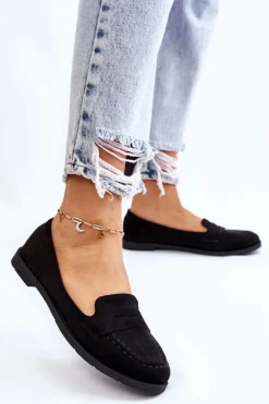 Wygodne Zamszowe Damskie Mokasyny Czarne Lucca