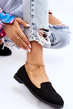 Wygodne Zamszowe Damskie Mokasyny Czarne Lucca