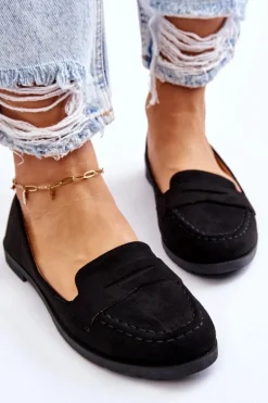 Wygodne Zamszowe Damskie Mokasyny Czarne Lucca