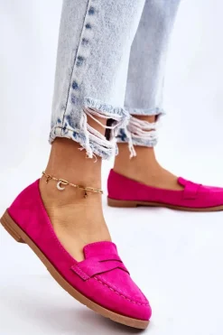 Wygodne Zamszowe Damskie Mokasyny Fuksja Lucca