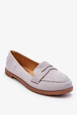 Wygodne Zamszowe Damskie Mokasyny Szare Lucca