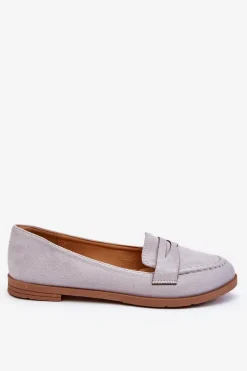 Wygodne Zamszowe Damskie Mokasyny Szare Lucca