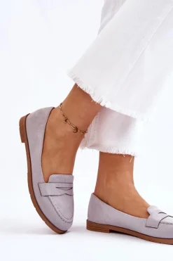Wygodne Zamszowe Damskie Mokasyny Szare Lucca