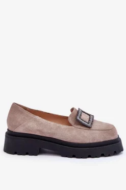 Wygodne Zamszowe Mokasyny Beżowe Agathe