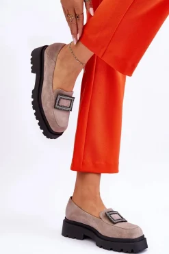 Wygodne Zamszowe Mokasyny Beżowe Agathe