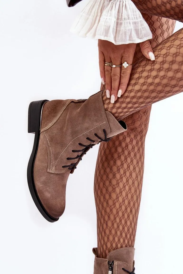 Wygodne Zamszowe Ocieplane Botki Jasnobrązowe Lemar Revin