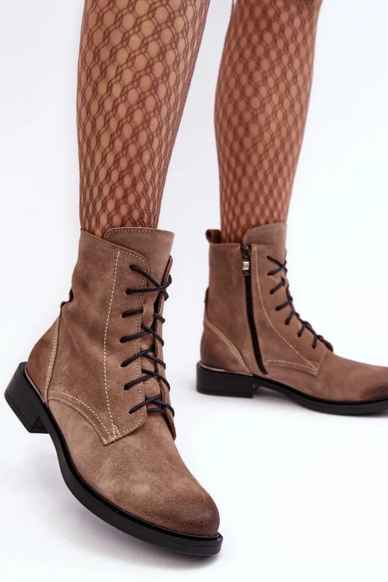 Wygodne Zamszowe Ocieplane Botki Jasnobrązowe Lemar Revin