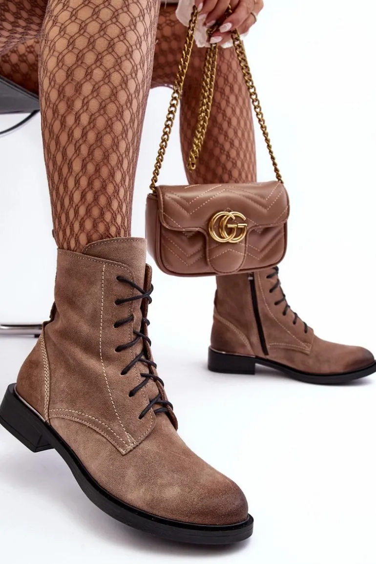 Wygodne Zamszowe Ocieplane Botki Jasnobrązowe Lemar Revin