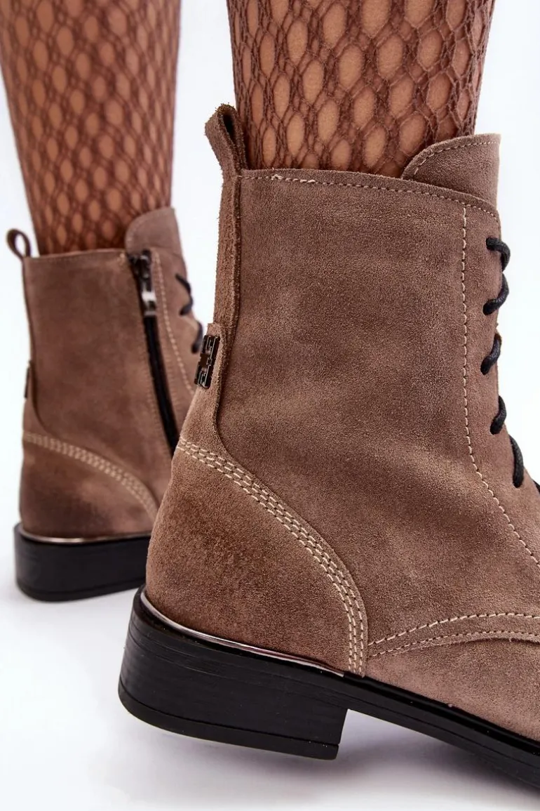 Wygodne Zamszowe Ocieplane Botki Jasnobrązowe Lemar Revin