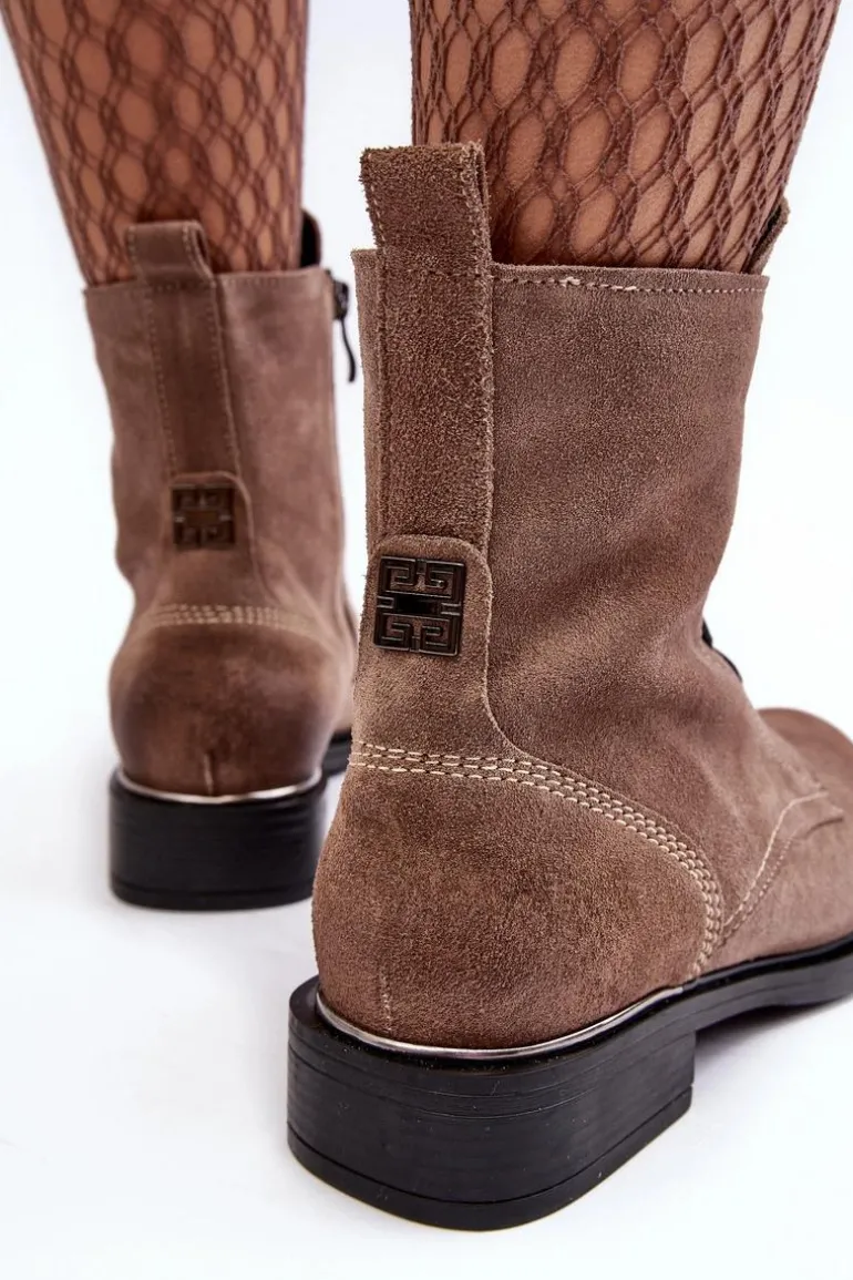 Wygodne Zamszowe Ocieplane Botki Jasnobrązowe Lemar Revin