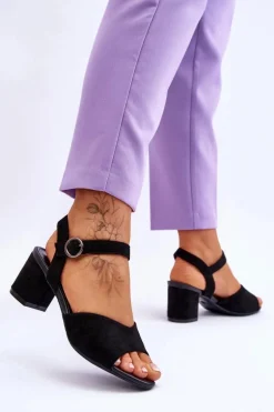 Wygodne Zamszowe Sandały Na Słupku Czarne Bellamy