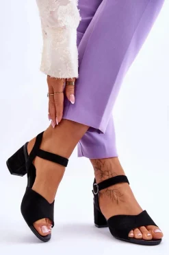 Wygodne Zamszowe Sandały Na Słupku Czarne Bellamy