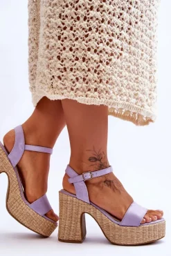 Wygodne Zamszowe Sandały Na Masywnym Słupku Fioletowe Elishia