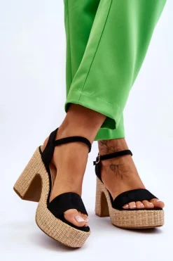 Wygodne Zamszowe Sandały Na Masywnym Słupku Czarne Elishia