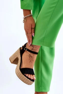 Wygodne Zamszowe Sandały Na Masywnym Słupku Czarne Elishia