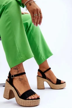 Wygodne Zamszowe Sandały Na Masywnym Słupku Czarne Elishia