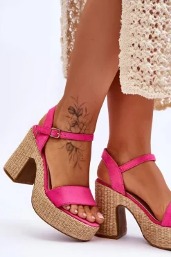 Wygodne Zamszowe Sandały Na Masywnym Słupku Fuksja Elishia