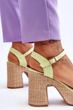 Wygodne Zamszowe Sandały Na Masywnym Słupku Jasnozielone Elishia