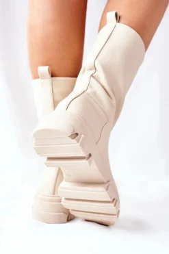 Wysokie Botki Na Traperze Beżowe Loren