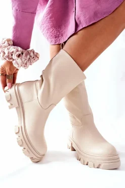 Wysokie Botki Na Traperze Beżowe Loren