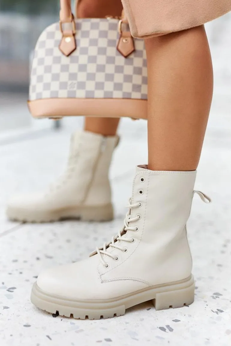 Wysokie Botki Workery Beżowe Rozelle